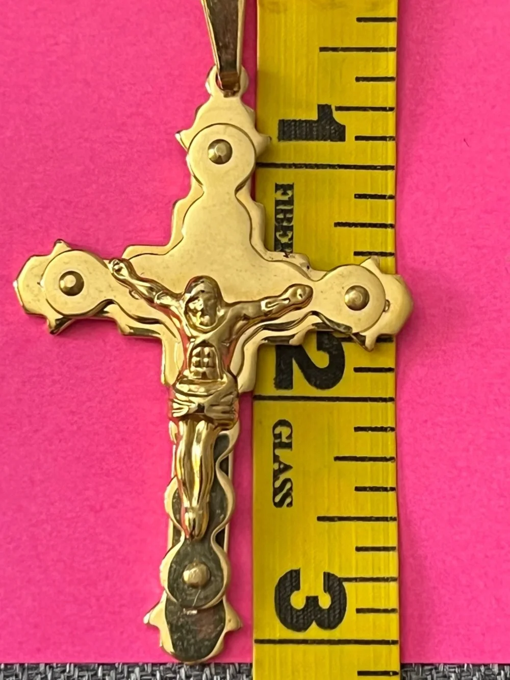 Stainless Steel Cross Pendant Gold Tone Christian Layered Religious